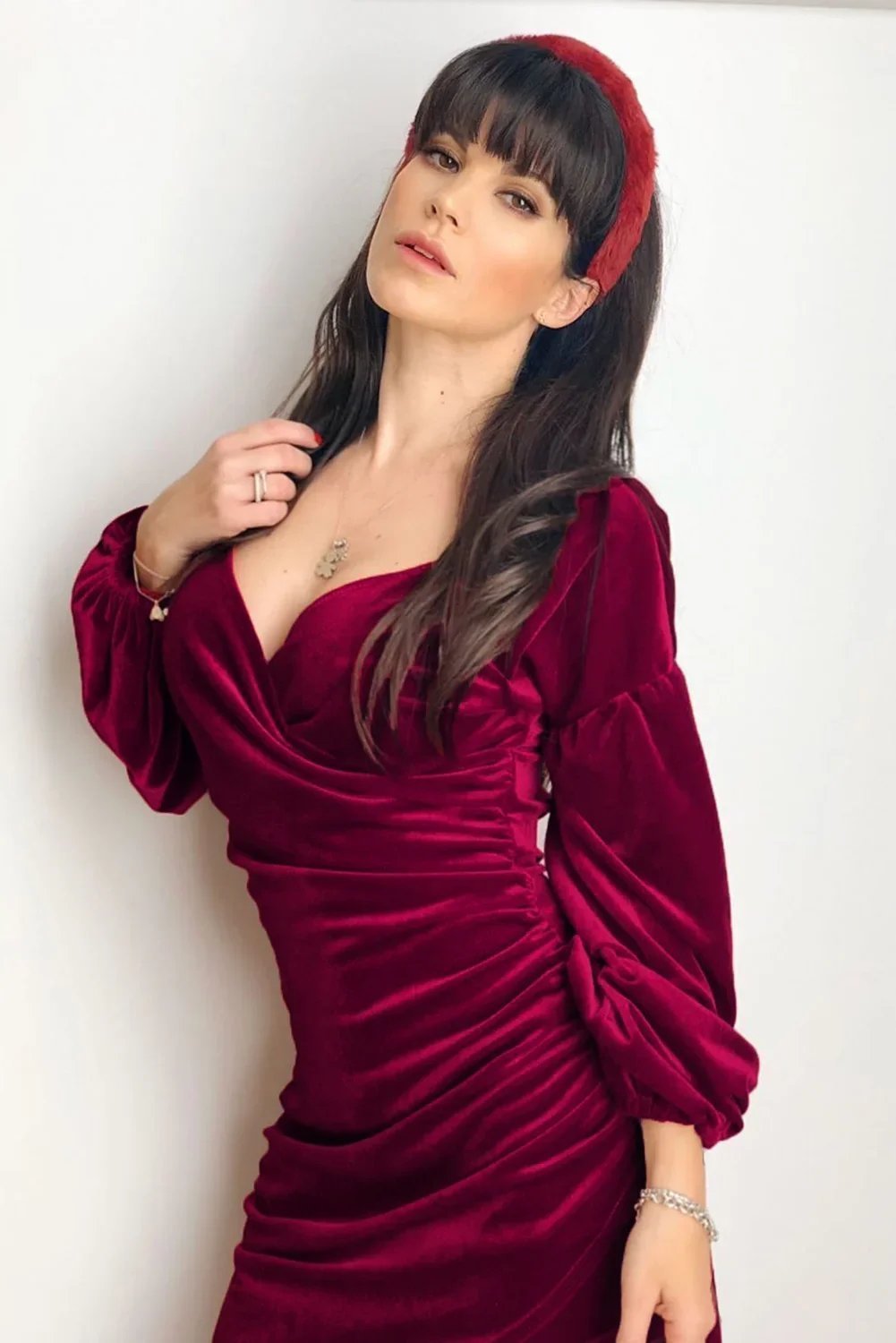 Puffärmel ohne Schulterwickel Bodycon Samtkleid | tif-shop24.de