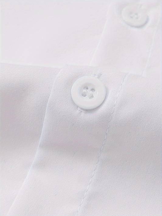 Stilvolles Einfarbiges Hemd, Lässiges Atmungsaktives Revers-Knopfleiste Langarmhemd Für Geschäftsaktivitäten