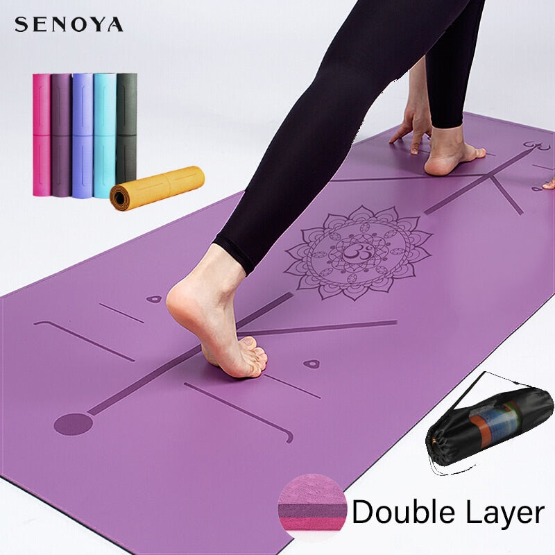 TPE Yoga Doppelschicht Non-Slip Matte Yoga Übungspad mit Positionslinie für Fitnessgymnastik und Pilates