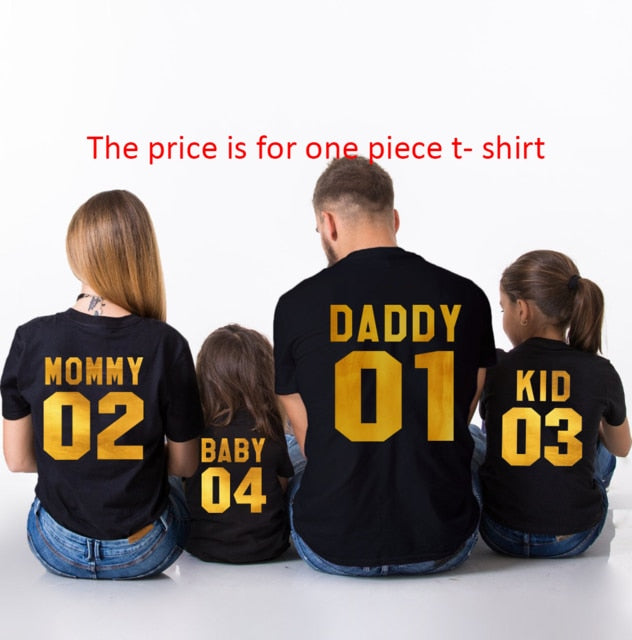 Familien passende Baumwolle T-Shirt DADDY MOMMY KID BABY Lustige Buchstaben Druck Nummer Tops T-Shirts Sommer tif shop 24.de