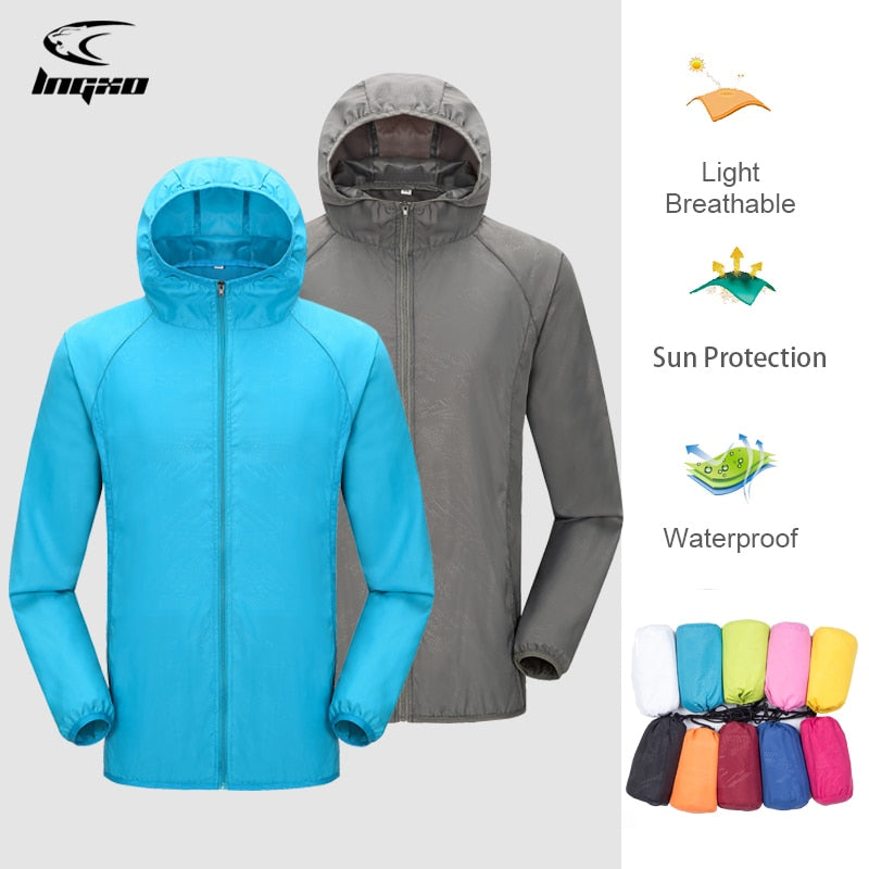 Camping Regen jacke Männer Frauen wasserdicht  Sonnenschutz Kleidung Angeln Jagd Kleidung Quick Dry Skin Windbreaker mit Tasche tif shop 24.de