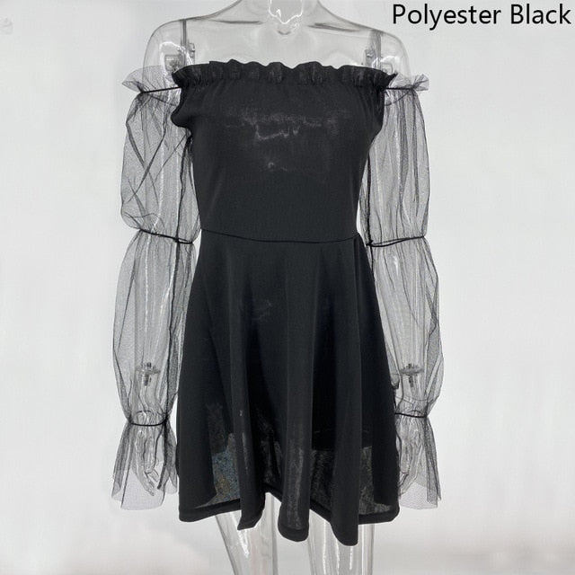 Gothic Sexy Kleid Vintage Off Schulter Lanter Ärmel  Mini tif-shop24.de