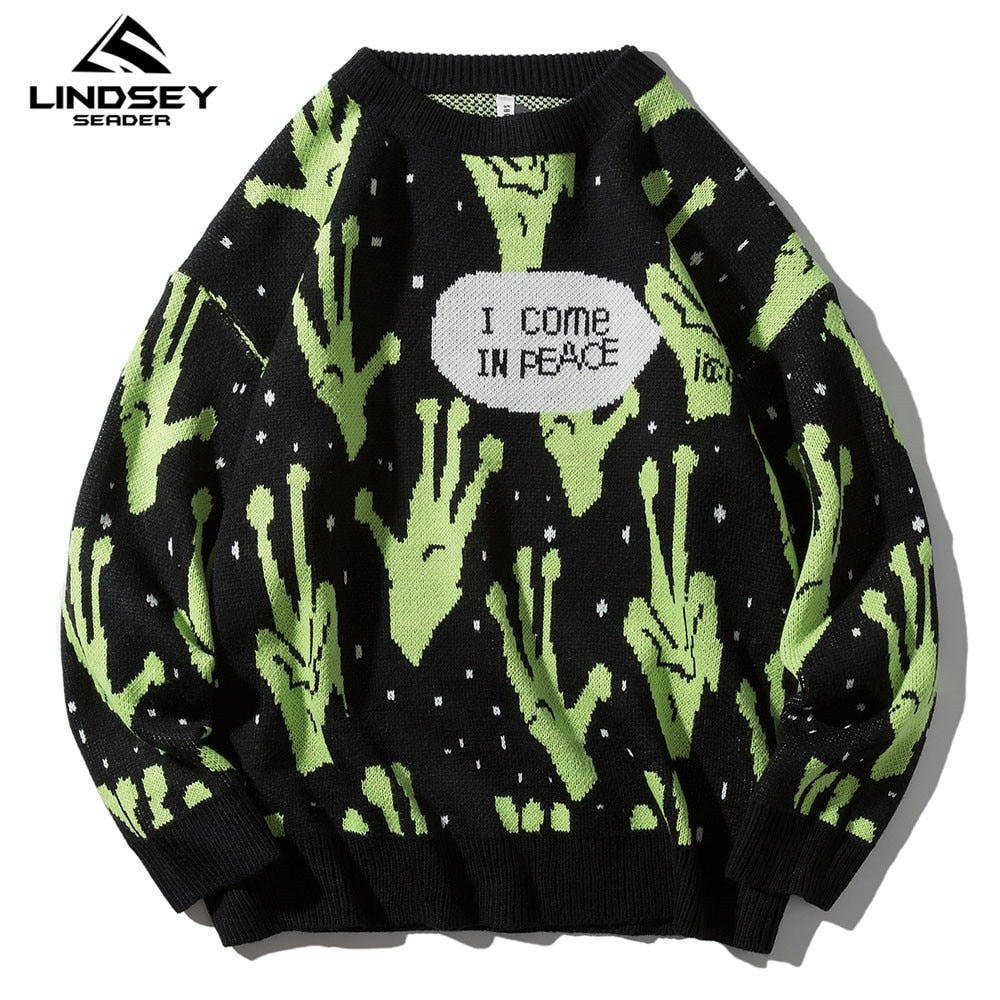 LINDSEY SEADER Pullover  gestrickte Harajuku Alien Hip Hop Streetwear  Oversize Pullover tif shop 24.de
