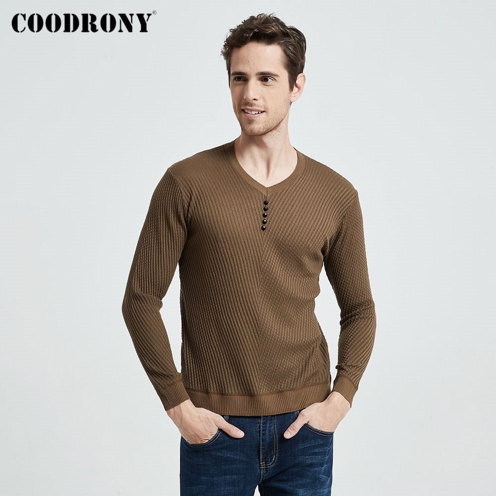 COODRONY Pullover Männer Casual V-Ausschnitt Pullover Shirt Frühling Herbst schlanke Fit Top