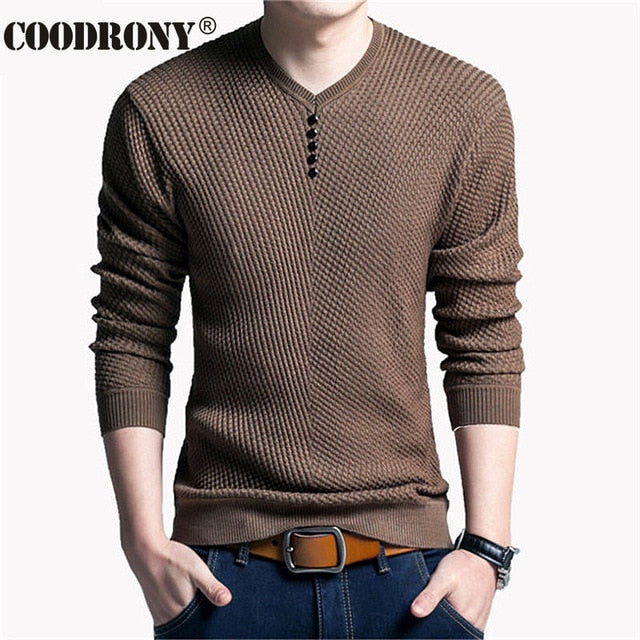 COODRONY Pullover Männer Casual V-Ausschnitt Pullover Shirt Frühling Herbst schlanke Fit Top