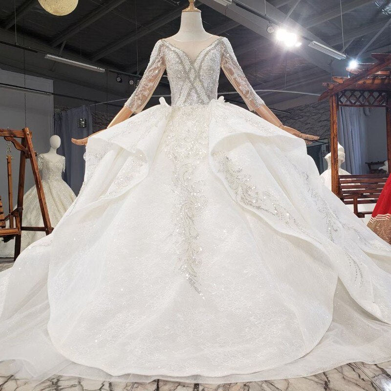 Vestido Mariee 2021 funkelnde Kristall Brautkleid V Hals  Luxus Brautkleid Robe De Mariage handgefertigt