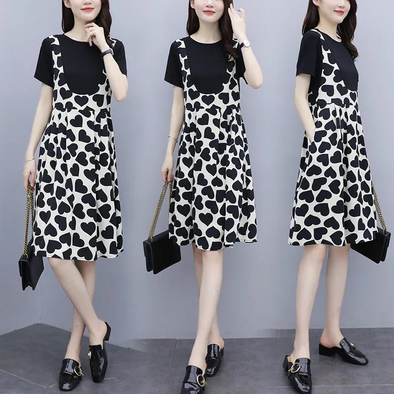 Kurzärmliges Kleid mit Liebesnähten, lockerer, schlanker, modischer Trägerrock | tif-shop24.de