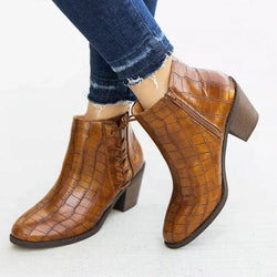 Stiefeletten mit Krokodilmuster, spitze Zehen, Leopardenmuster, klobige Schuhe mit Blockabsatz | tif-shop24.de