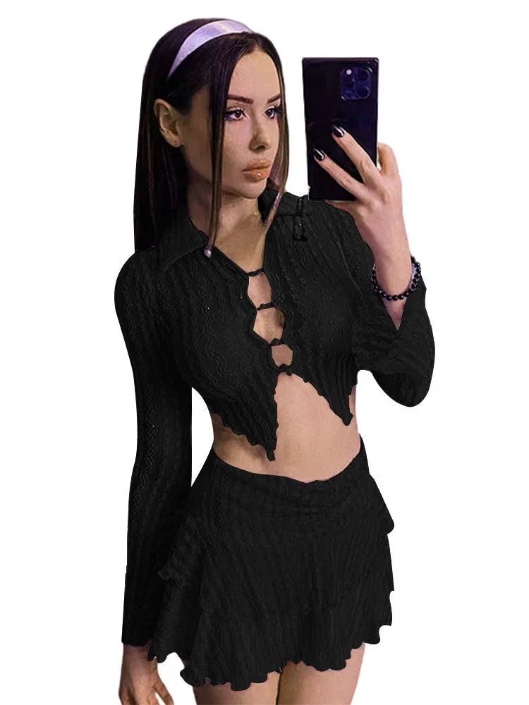 Cryptographic Y2K See Through Sexy Top and Skirt 2 Piece Sets for Women Outfits Button Up Lace Matching Sets Club Party Clothes - tif-shop24.de