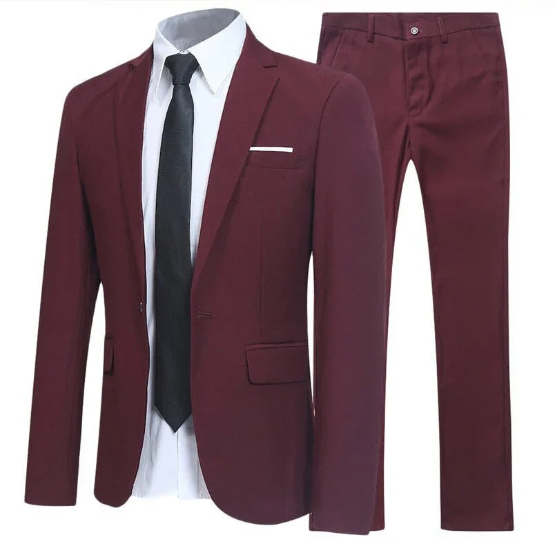 Herren Anzug Bräutigammode Herren Smoking Frühling und Herbst Mode Business Slim Freizeit 2 Teilig Groomsman Suit Groomsman (Jacke + Hose) | tif-shop24.de