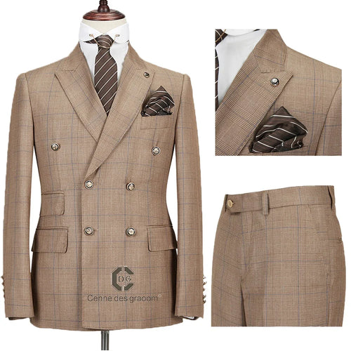 Neue Anzug Plaid Zweireiher Zweiteiler Slim Fit Hochwertige Hochzeit Kostüm | tif-shop24.de