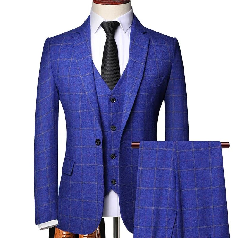 Shenrun 3 Teilige Anzug Frühling Herbst Plaid Slim Fit Geschäfts Formalen Casual Anzüge Büro Work Party Prom Hochzeit Bräutigam - tif-shop24.de