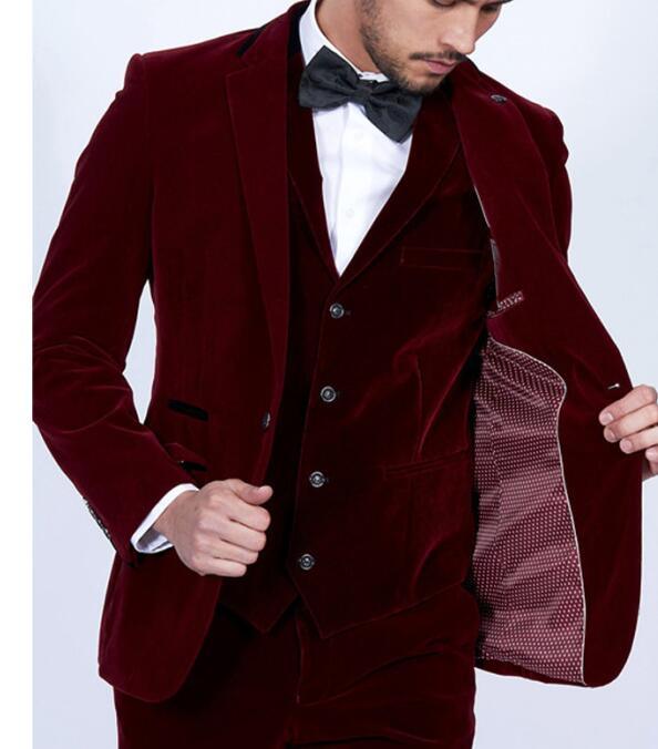 Burgund Samt  Anzüge Slim Fit für Hochzeit 3 Teilige Prom  Smoking  mit Hosen weste | tif-shop24.de