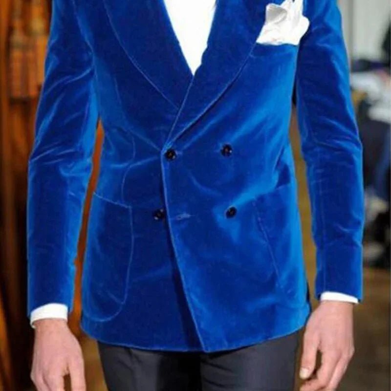 Königsblau Velvet Slim Fit Anzüge mit zweireihigem Abschlussball Revers Maßgeschneiderter Smoking Neuester Stil - tif-shop24.de