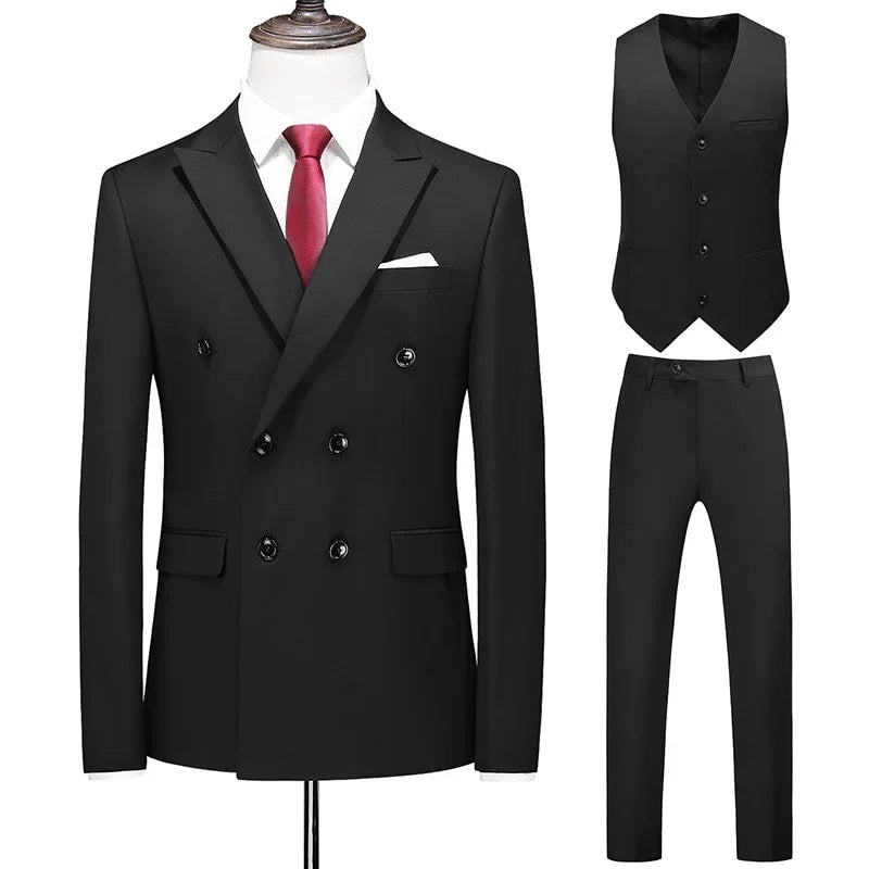 Dreiteiliger Männer Anzug Zweireiher Solide Business Formale Hochzeit Klassische  Slim Fit Smoking Weste Jacke Hosen | tif-shop24.de