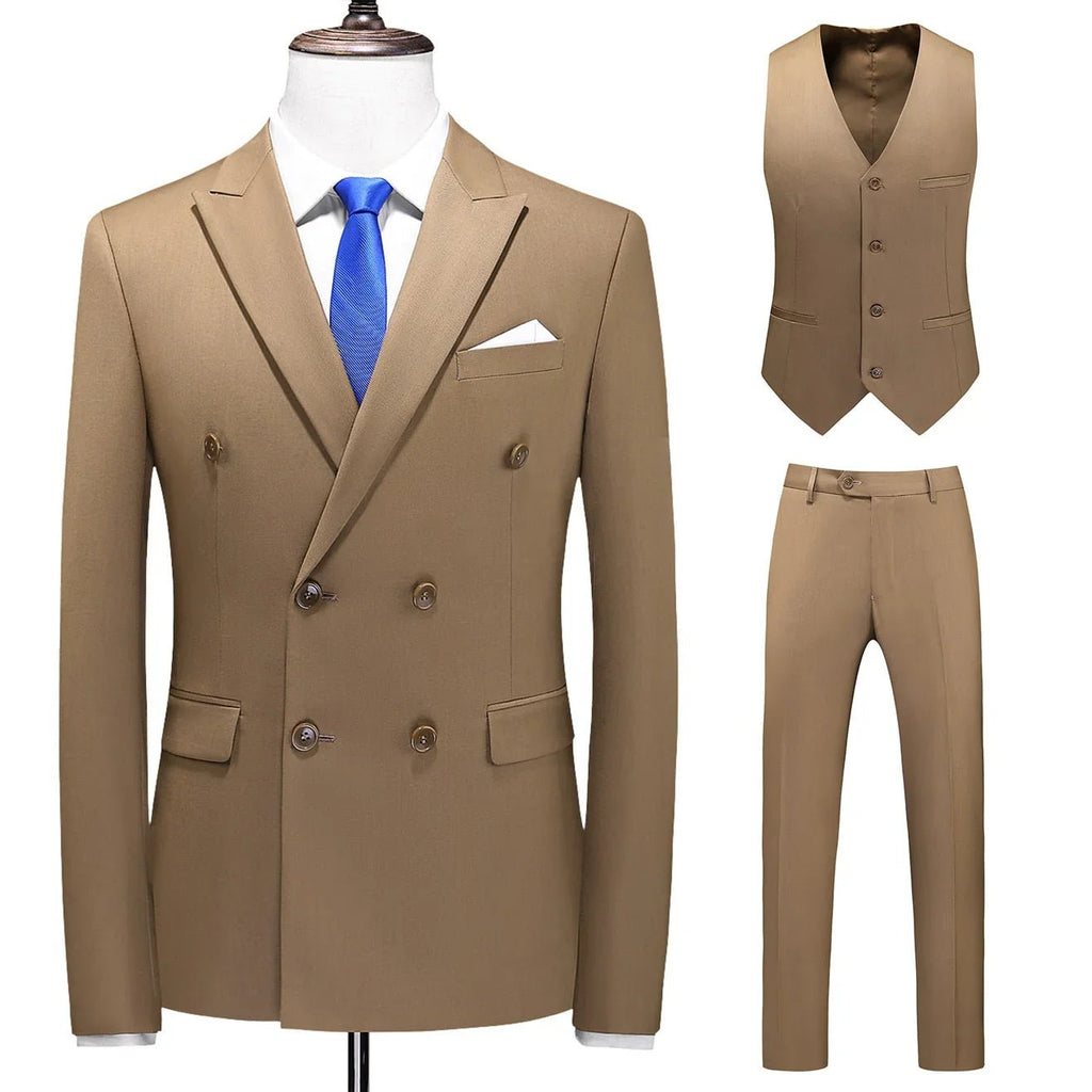 Dreiteiliger Männer Anzug Zweireiher Solide Business Formale Hochzeit Klassische  Slim Fit Smoking Weste Jacke Hosen | tif-shop24.de