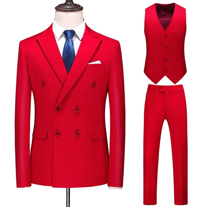 Dreiteiliger Männer Anzug Zweireiher Solide Business Formale Hochzeit Klassische Slim Fit Smoking Weste Jacke Hosen - tif-shop24.de