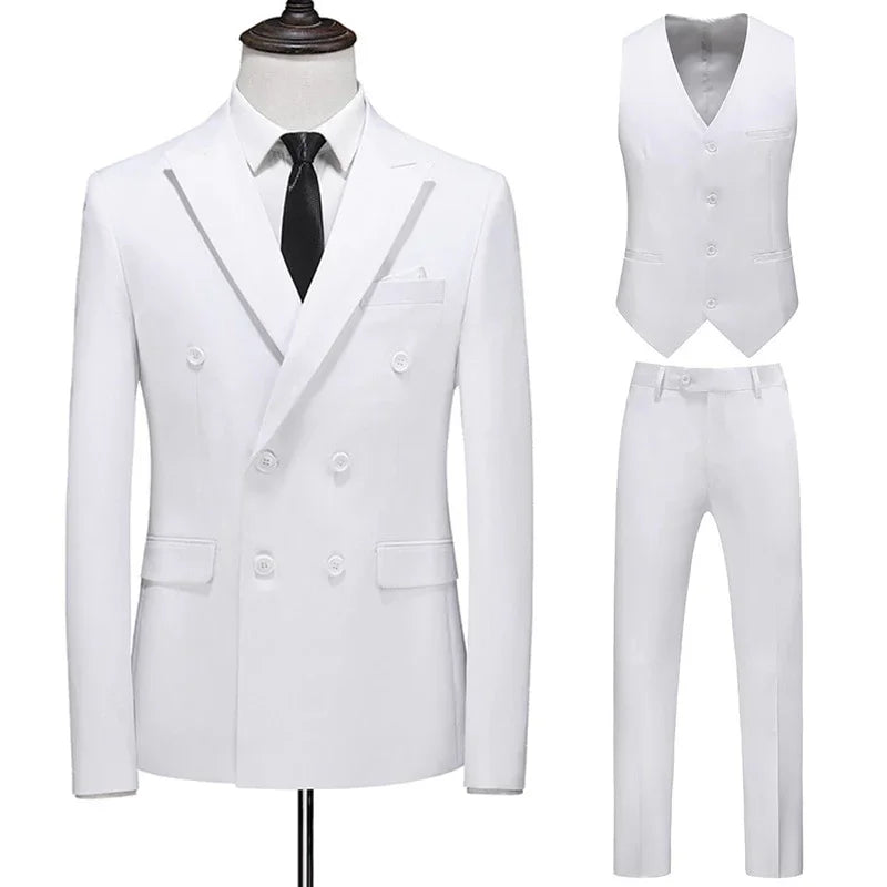 Dreiteiliger Männer Anzug Zweireiher Solide Business Formale Hochzeit Klassische Slim Fit Smoking Weste Jacke Hosen - tif-shop24.de