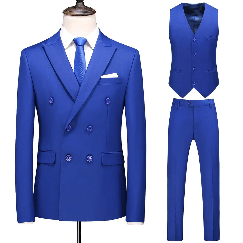 Dreiteiliger Männer Anzug Zweireiher Solide Business Formale Hochzeit Klassische Slim Fit Smoking Weste Jacke Hosen - tif-shop24.de
