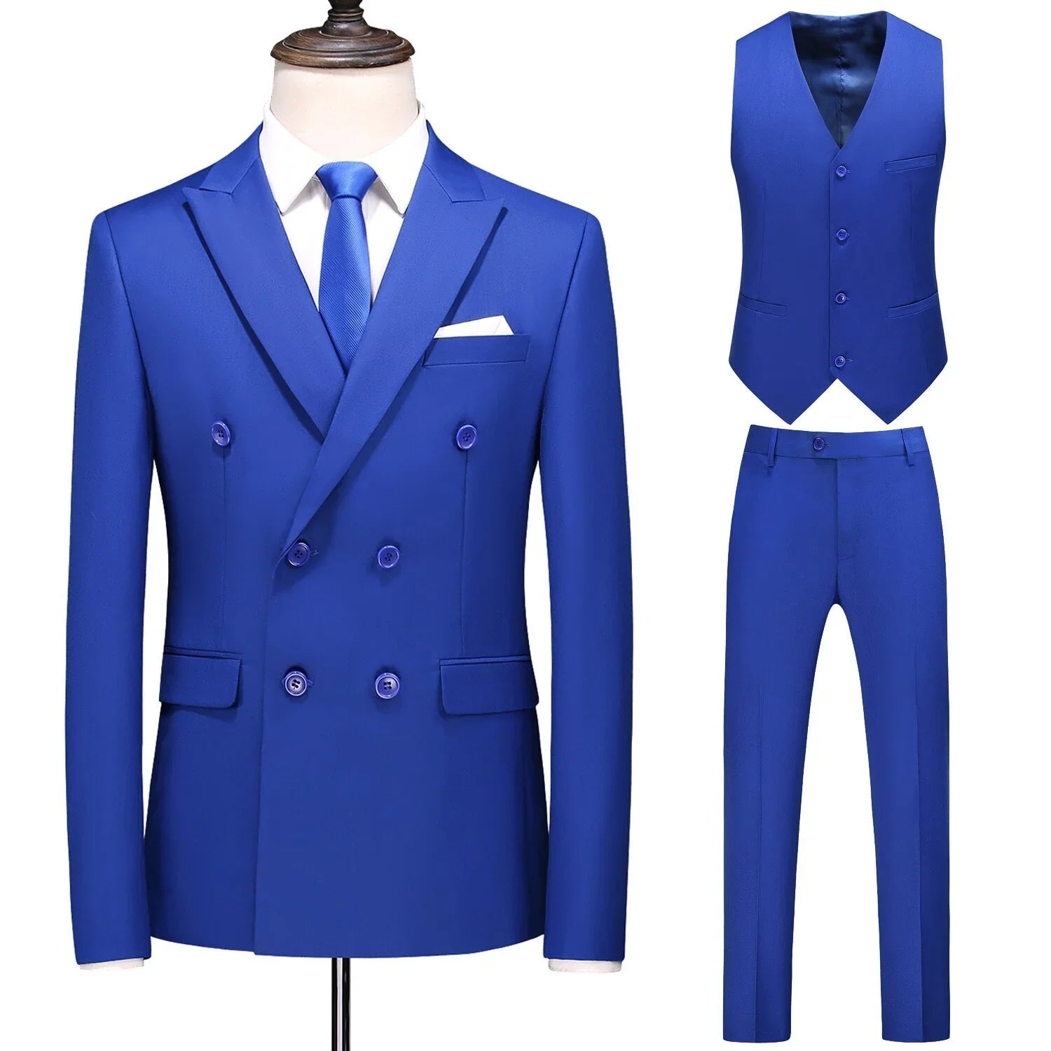 Dreiteiliger Männer Anzug Zweireiher Solide Business Formale Hochzeit Klassische Slim Fit Smoking Weste Jacke Hosen - tif-shop24.de
