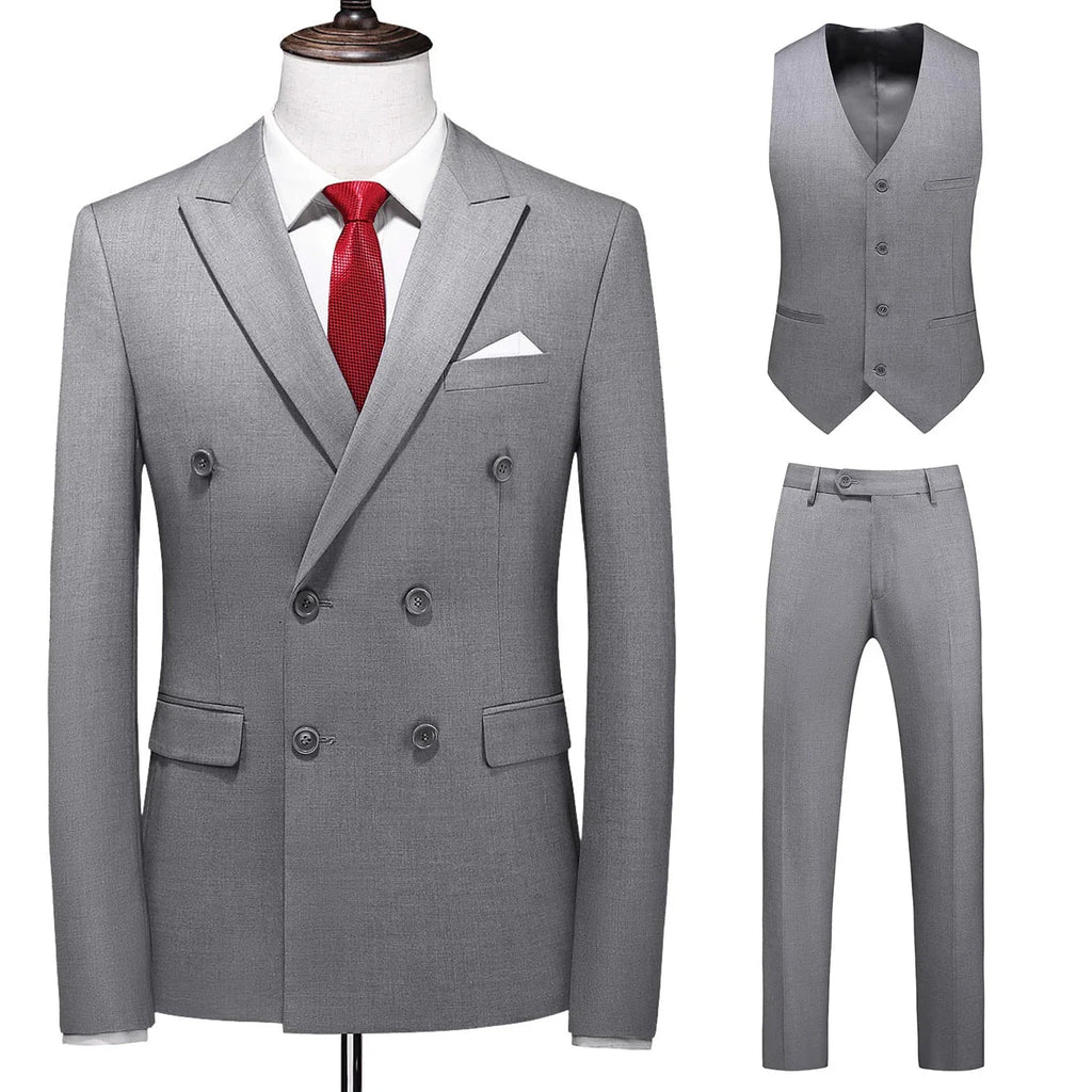Dreiteiliger Männer Anzug Zweireiher Solide Business Formale Hochzeit Klassische Slim Fit Smoking Weste Jacke Hosen - tif-shop24.de