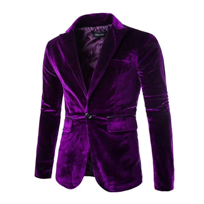 Shiny Purple One Button Velvet Blazer Jacke Herren Frühling | tif-shop24.de