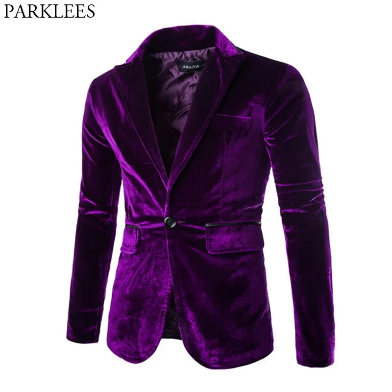 Shiny Purple One Button Velvet Blazer Jacke Herren Frühling | tif-shop24.de