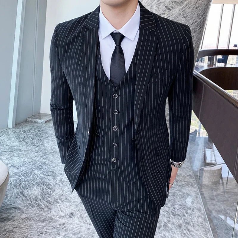 Neue Britischen  Frühling Gestreiften Anzug Drei teilig Dünnen Art Und Weise Hochzeit Bankett Bühne Kleid Casual Business Plus Größe Anzug 5XL | tif-shop24.de