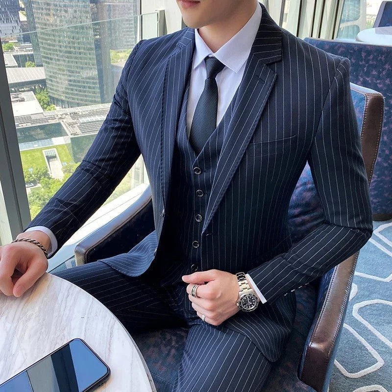 Neue Britischen Frühling Gestreiften Anzug Drei teilig Dünnen Art Und Weise Hochzeit Bankett Bühne Kleid Casual Business Plus Größe Anzug 5XL - tif-shop24.de