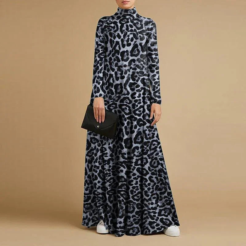 ZANZEA Casual Rollkragen Volle Hülse Vestidos Stilvolle Leopard Gedruckt Lange Kleider Baggy Vintage Elegante Robe - tif-shop24.de