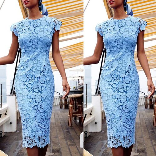 Elegante Spitze Ärmellose Floral Aushöhlen Bleistift Kleid | tif-shop24.de