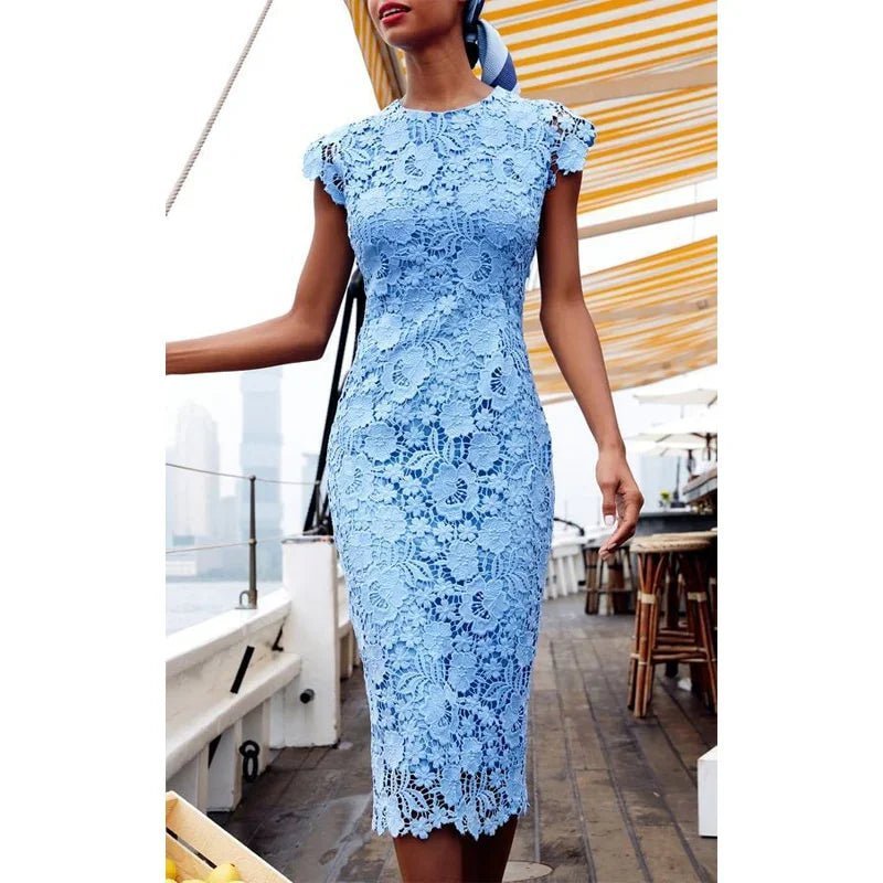 Elegante Spitze Ärmellose Floral Aushöhlen Bleistift Kleid | tif-shop24.de