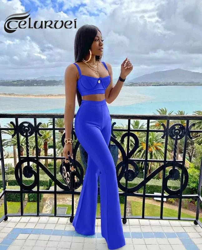 Hohe qualität Blau Zwei Stücke Set Bodycon Rayon Bandage Set Abend Party Sexy Mode Outfit | tif-shop24.de