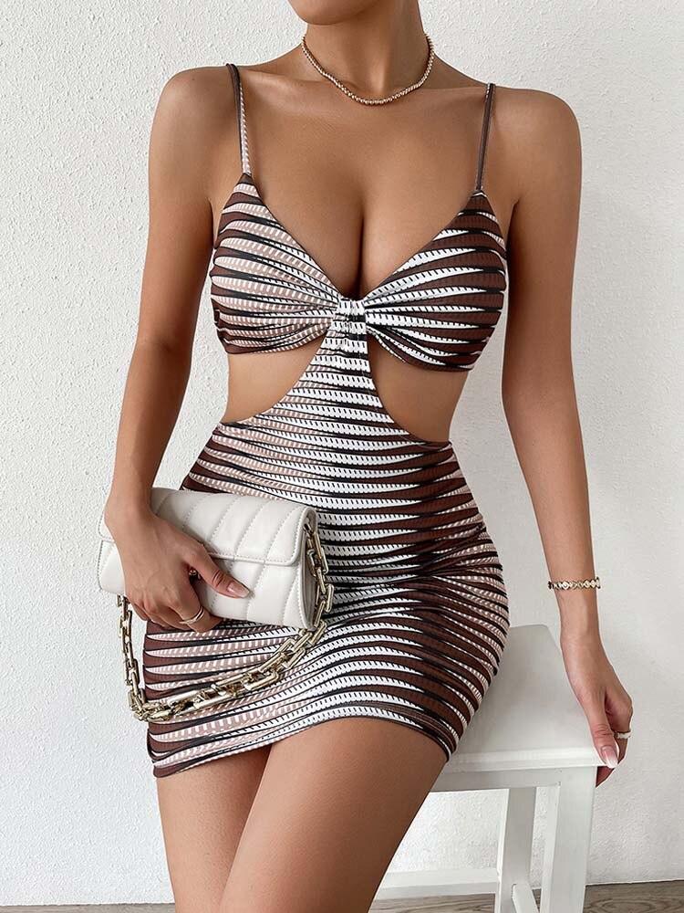 Sommer Gestreiften Engen Kleid Spaghetti Strap Sexy Party Kleid Bleistift V Neck Backless Kurze Kleider | tif-shop24.de