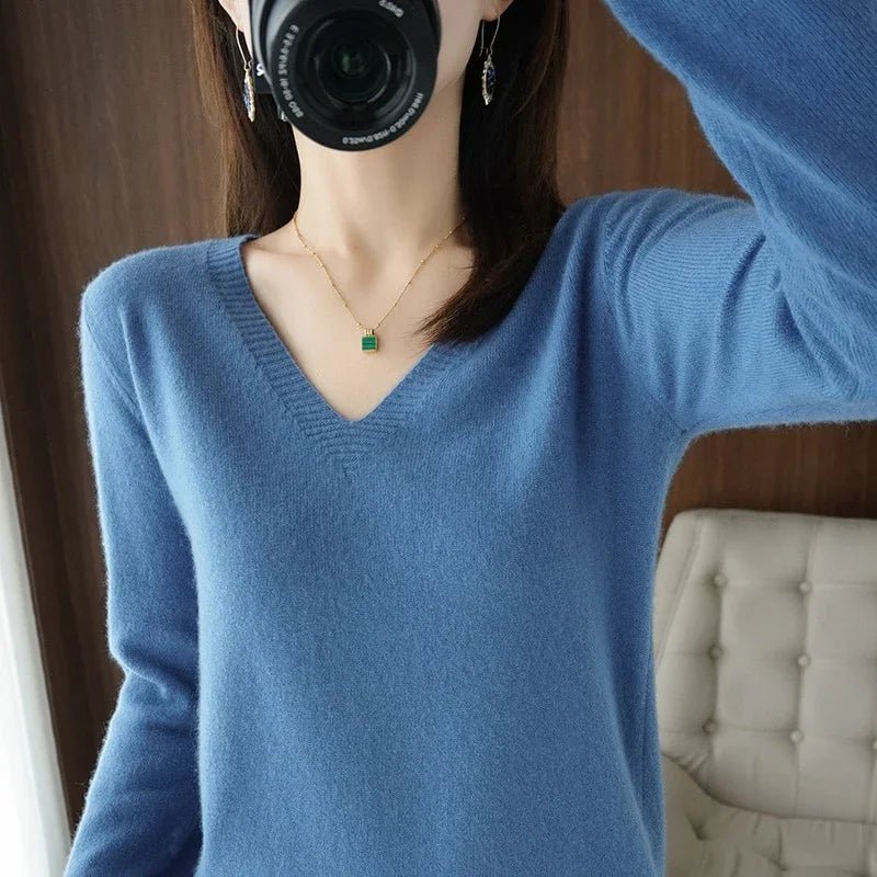 V-Ausschnitt Kaschmirpullover Warm halten Strickpullover | tif-shop24.de