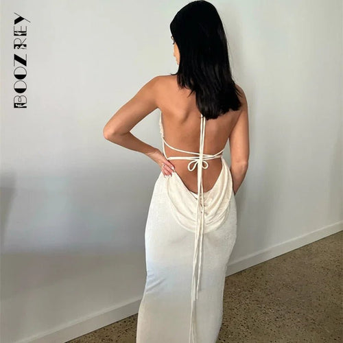 SommerBoozRey Elegantes Halter Backless Drapiertes Maxi-Party Kleid | tif-shop24.de