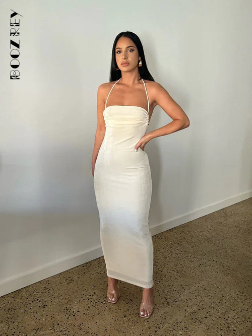 SommerBoozRey Elegantes Halter Backless Drapiertes Maxi-Party Kleid | tif-shop24.de