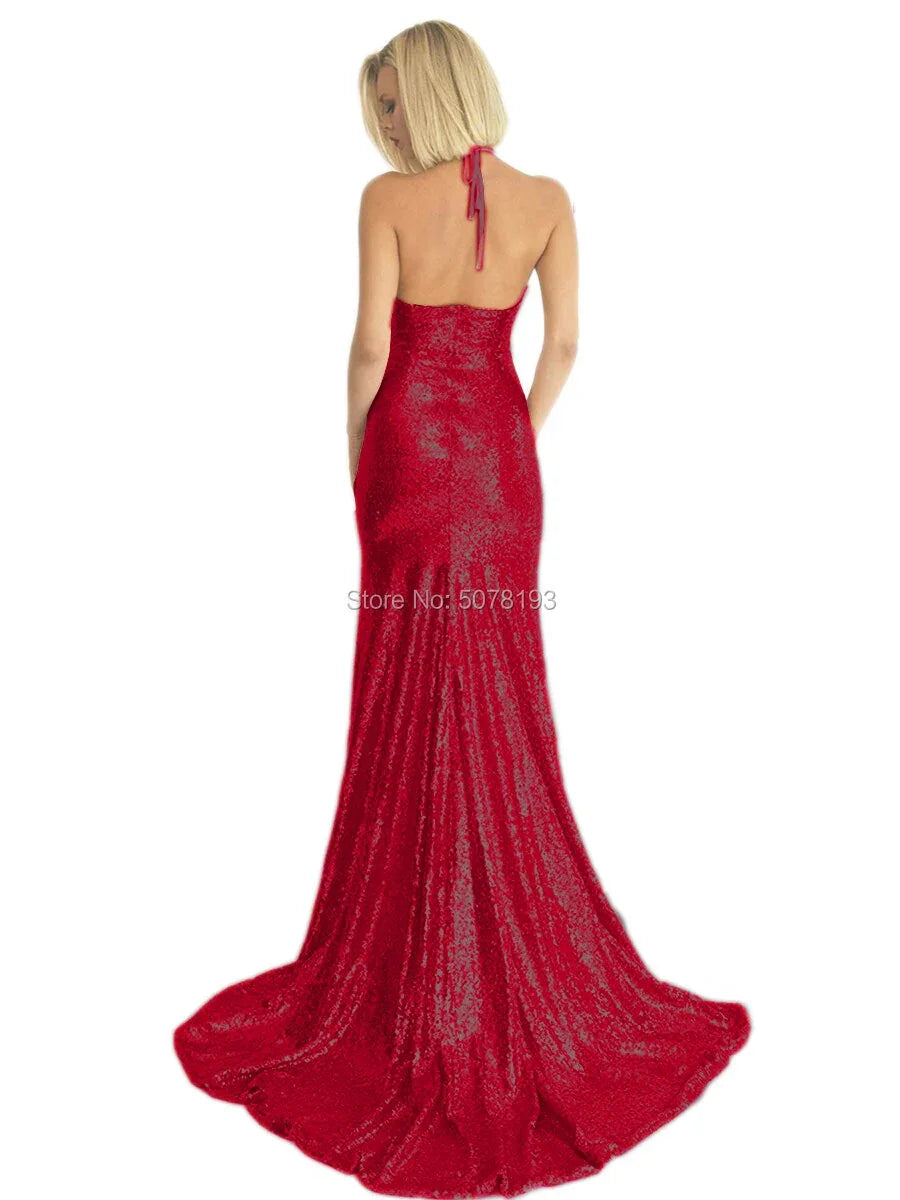 Spaghettiträger mit V-Ausschnitt, natürliche Meerjungfrau/Trompete, bodenlang, Pailletten, lange Abendkleider/formelle Kleider | tif-shop24.de