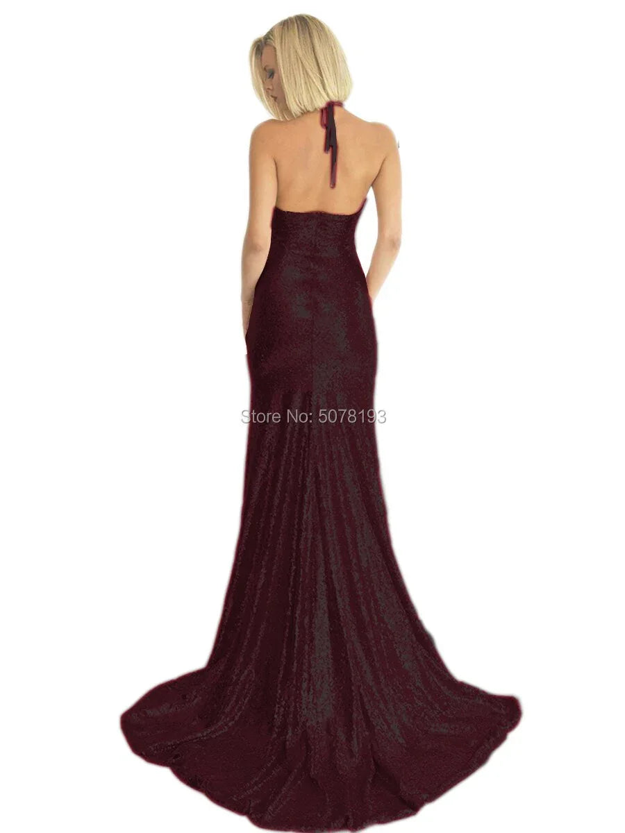 Spaghettiträger mit V-Ausschnitt, natürliche Meerjungfrau/Trompete, bodenlang, Pailletten, lange Abendkleider/formelle Kleider - tif-shop24.de