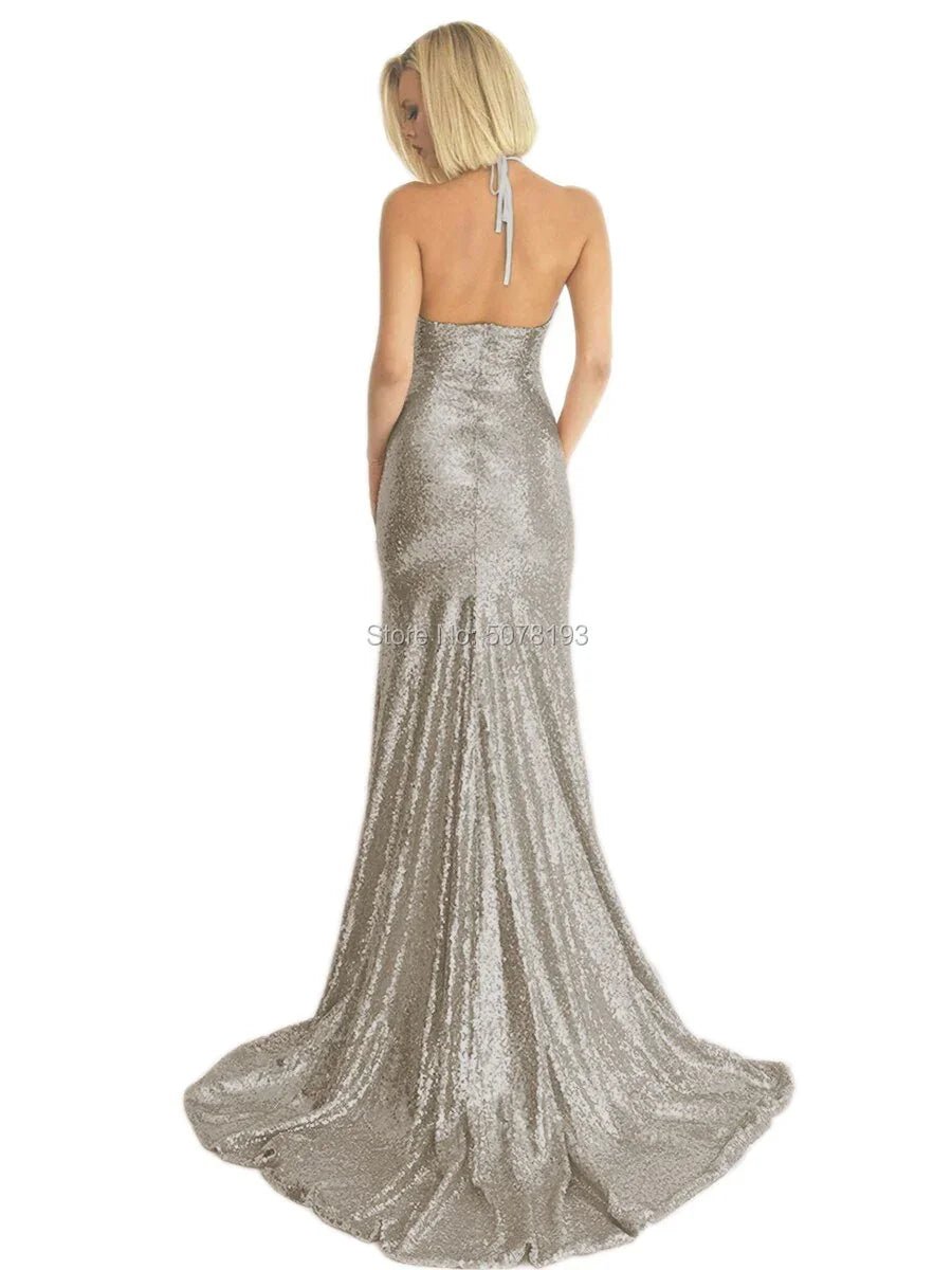 Spaghettiträger mit V-Ausschnitt, natürliche Meerjungfrau/Trompete, bodenlang, Pailletten, lange Abendkleider/formelle Kleider | tif-shop24.de