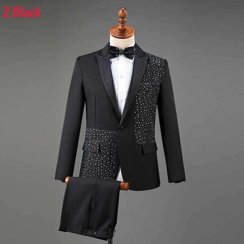 Weiß Sparkly Kristalle Stickerei Anzüge Mit Hosen Hochzeit Bräutigam Smoking Anzug Stehen Kragen Bühne Kostüm Homme Mariage | tif-shop24.de