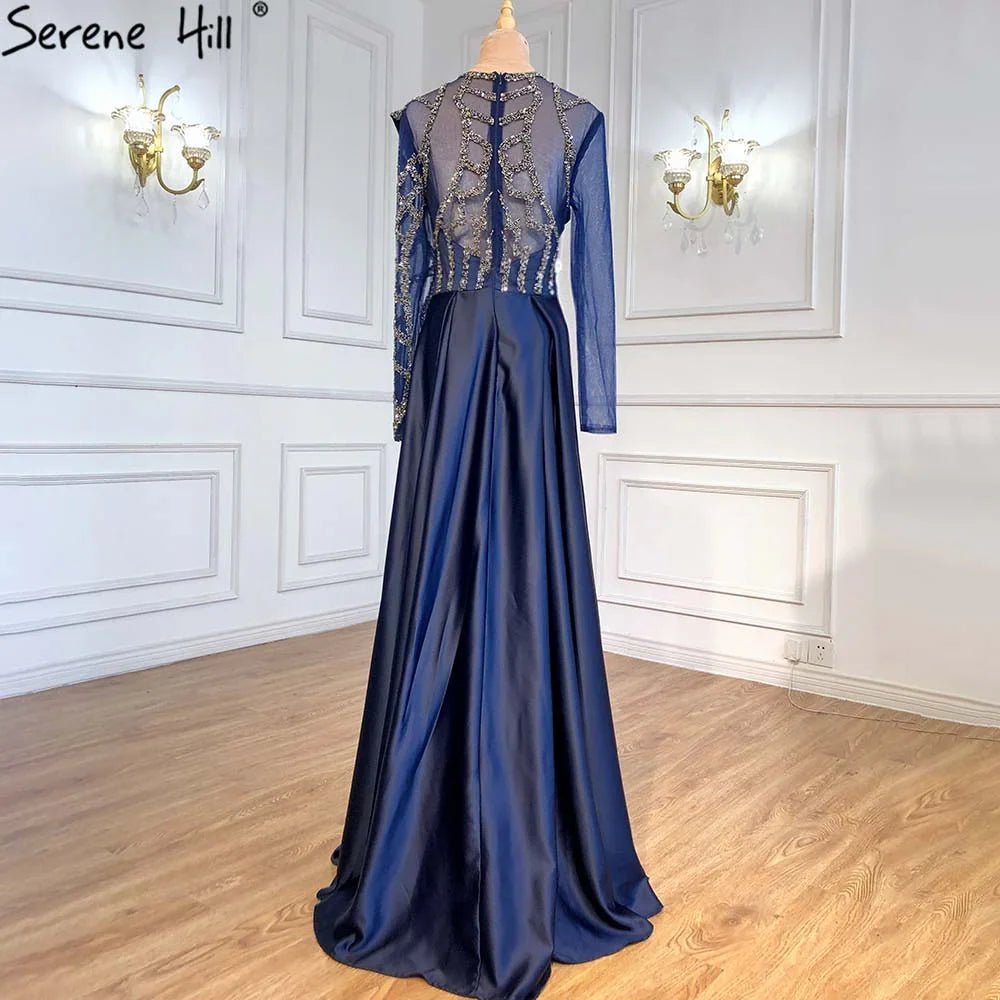 Ruhigen Hill Navy Blau Satin A-Line Abendkleider Perlen Schärpen  LA71138 | tif-shop24.de