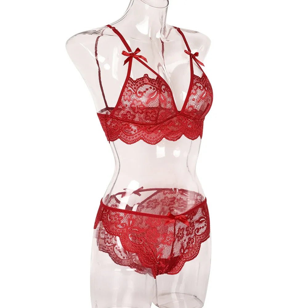 Sexy Schwarzer Spitze Dessous Set Frauen Babydoll Unterwäsche Set Taille Strumpfbänder Push-Up Bh Kurze Tanga Panty Anzug mit Halsband | tif-shop24.de