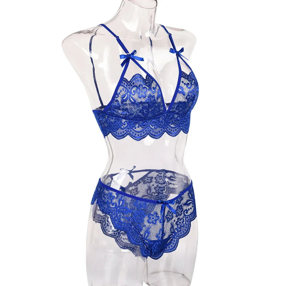 Sexy Schwarzer Spitze Dessous Set Frauen Babydoll Unterwäsche Set Taille Strumpfbänder Push-Up Bh Kurze Tanga Panty Anzug mit Halsband | tif-shop24.de