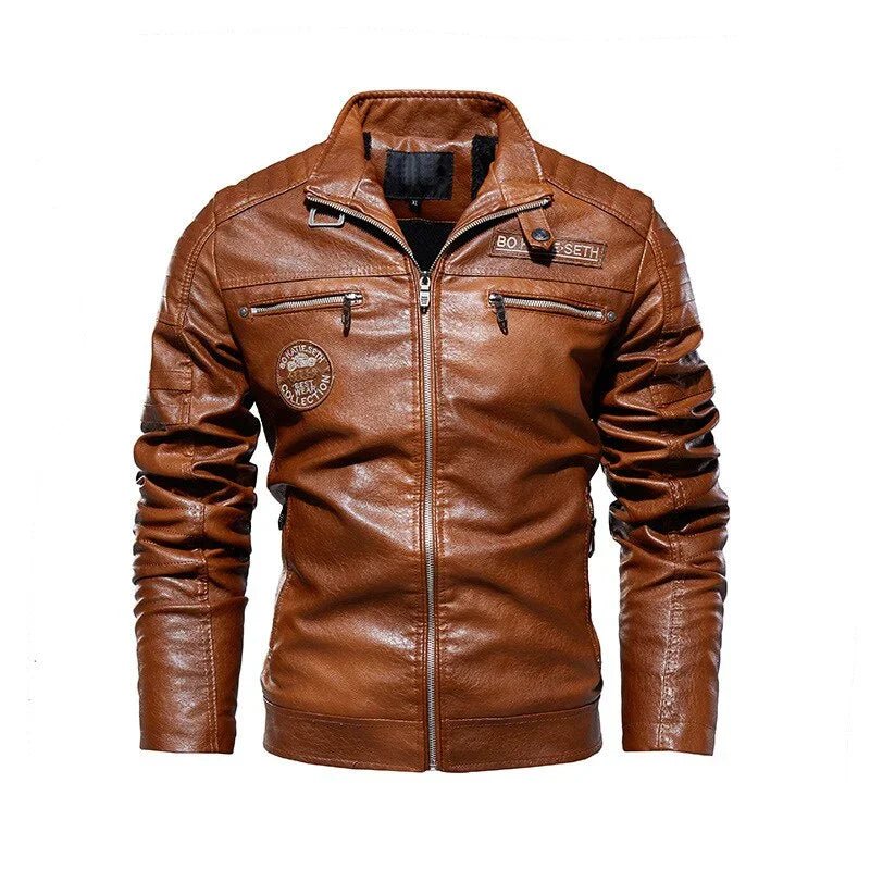 Leder Jacke  Winter Fleece Motorrad PU Jacke  Stehen Kragen Casual Windjacke Ropa De Hombre Schlank | tif-shop24.de