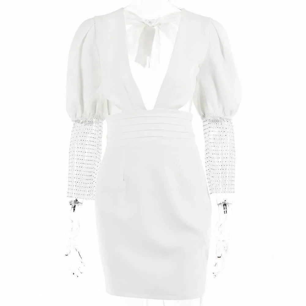 Articat Sexy Kristall Diamant Hülse Bodycon Kleid Elegante Backless Mini Kleid High Street Schwarz Tiefem V-ausschnitt Vestidos - tif-shop24.de