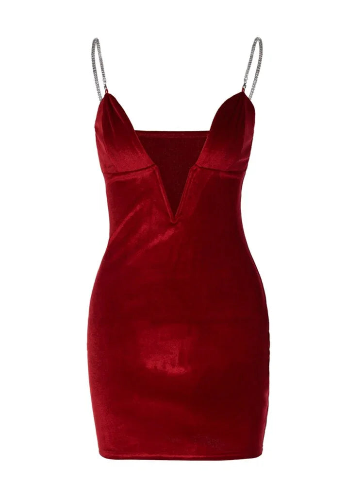 Articat Tiefe V Neck Plissee Kleid — Sexy Backless Spaghetti Strap Club Kleid | tif-shop24.de