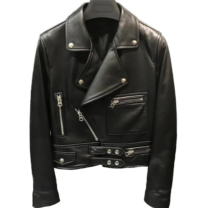 Echte Schafe Leder Jacke Schlank Voll Sleeve Kurz Schwarz Natürliche Lammfell | tif-shop24.de