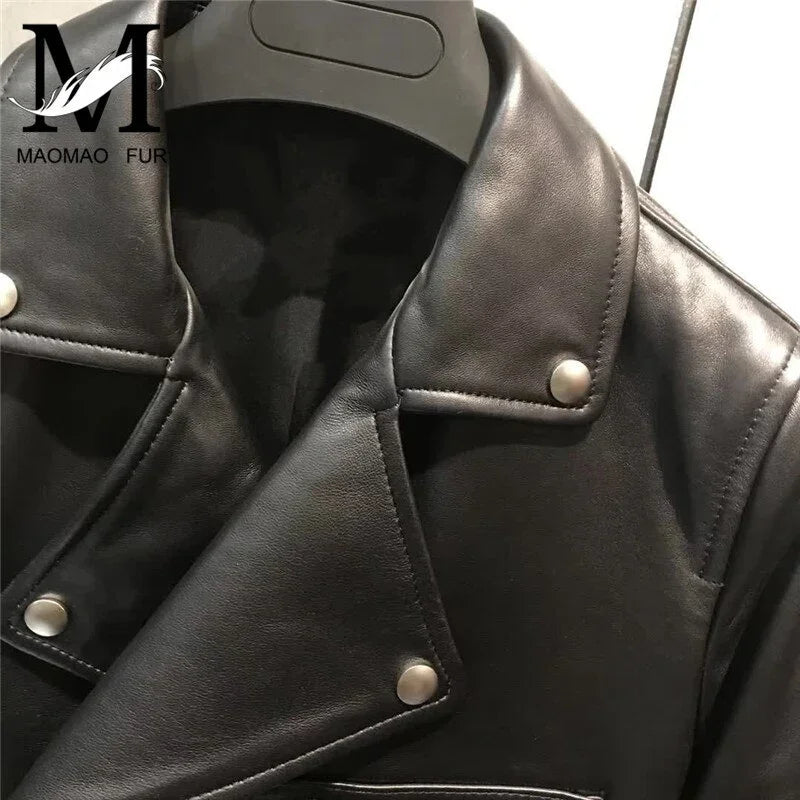 Echte Schafe Leder Jacke Schlank Voll Sleeve Kurz Schwarz Natürliche Lammfell | tif-shop24.de