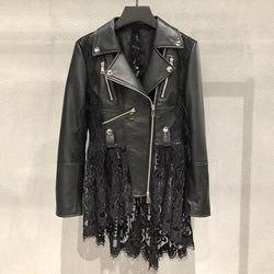 Neue Frühjahr Echtem Leder Jacke Dünne Frauen Spitze Saum 100% Echt Leder Mantel mit Zipper Lokomotive Stil | tif-shop24.de